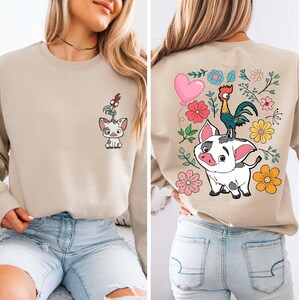 Disney Moana Sweatshirt, Hei Hei And Pua Floral Sweatshirt, Magic Kingdom Hoodie, Moana Princess Disneyland Vacation Sweater, Floral Moana