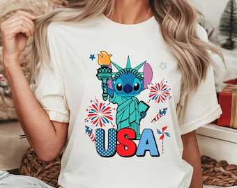 Disney Stitch USA Shirt, Comfort Colors® Stitch 4th Of July Shirt, Disney Independence Day Trip Tee, Stitch Fireworks Shirt Disney Freedom
