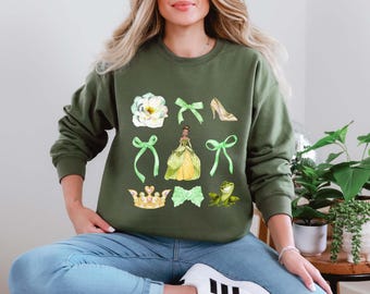 Disney Tiana Bow Sweatshirt, Princess Tiana Coquette Crewneck, Girl Disney Trip, Princess Matching Sweatshirt, Disneyland Princess Hoodie