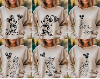 Mickey, Minnie, Daisy, Donald, Goofy, Pluto Sketch Sweatshirt, Disney Family Sweatshirt, Disney Sketch Hoodie, Disney Trip , Sketch Sweater