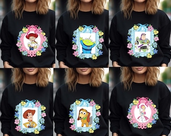 Vintage Watercolor Disney Toy Story Bow Sweatshirt, Toy Story Character Matching Crewneck, Disneyland Family Trip, Toy Story Coquette Hoodie