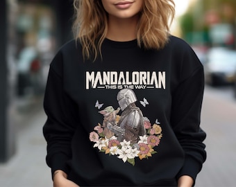 Vintage Floral Mandalorian Sweatshirt, Star Wars Mandalorian This Is The Way Sweatshirt, Disney Star Wars Hoodie, Star Wars Day Sweatshirt