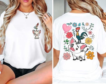 Comfort Colors Retro Moana Shirt: Pua and Hei Hei Floral Tee