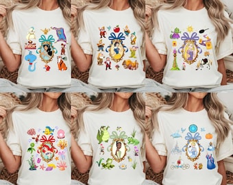 Coquette Bow Disney Princess Shirt, Cinderella Snow White Rapunzel Tiana Jasmine Ariel WDW Disneyland Girls Trip, Princess Birthday Girl Tee