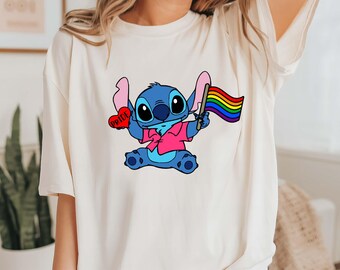 Comfort Color® LGBT Pride Stitch Shirt, Pride Stitch Rainbow Flag Shirt , Gay Pride Shirt, LGBT Stitch Tee ,Rainbow Stitch Pride T-shirt