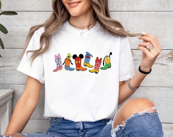 Disney Mickey And Friends Cowboy Cowgirl Boots Shirt, Disney Western Country Tee, Disneyland Trip Matching Shirts, Disneyland Family 2026