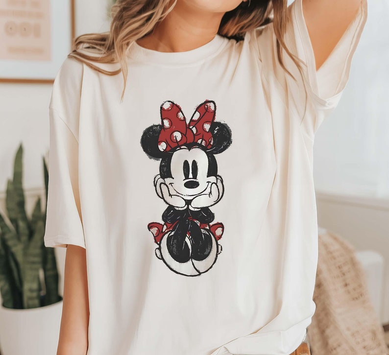 Cute Minnie Mouse Classic Sketch Cute Vintage Portrait T-Shirt, Retro Disney Trip Shirt, Vintage Minnie Shirt, Disney Family Vacation Trip