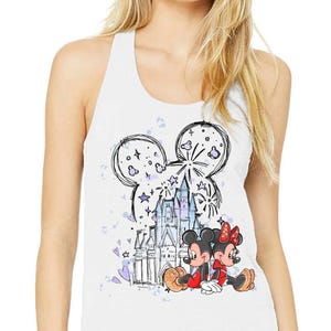 Disney Castle Mickey and Minnie Racerback Tank, Watercolor Ears Shirt, Magic Kingdom Tee, Vacay Mode Tank Tops, Disney Women Racerbacks
