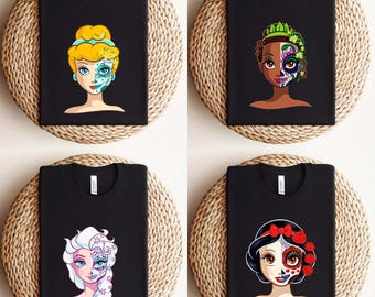 Comfort Colors® Halloween Disney Princess Skull Shirt, Dia De Los Muertos Shirt, Mexican Halloween T-shirt, Matching Princess Tee