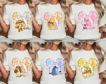Disney Winnie The Pooh Shirt, Disney Family Trip 2026 Name Tee, Family Matching Shirt, Piglet Tigger Eeyore Mickey Head Watercolor Shirt