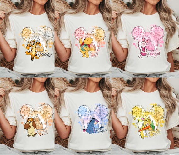 Disney Winnie The Pooh Shirt, Disney Family Trip 2026 Name Tee, Family Matching Shirt, Piglet Tigger Eeyore Mickey Head Watercolor Shirt