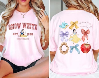 Camiseta Blancanieves de Disney, camiseta de dos caras con lazo de princesa Blancanieves y los siete enanitos, camiseta de colores cómodos, camiseta del Reino Mágico, camiseta de viaje de niñas de Disney