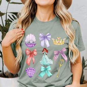 Little Mermaid Bow Shirt, Comfort Colors® Princess Ariel Shirt, Girl Disney Trip, Princess Matching Shirt, Disneyland Princess Tee