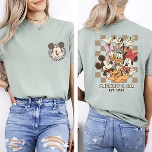 Vintage Mickey Checkered Shirt, Mickey And Friends Two Sided Comfort Colors Shirt, Disney Vacation T-shirt, Disney World Family Matching Tee