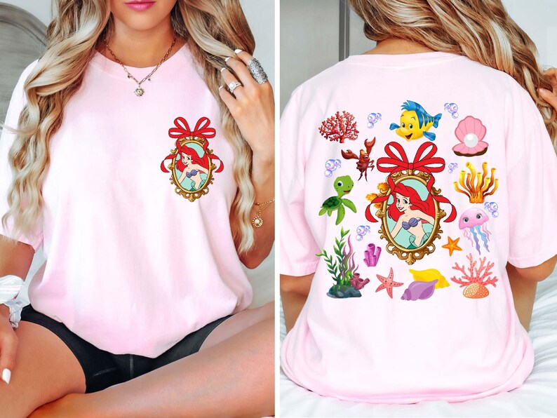 Disney Little Mermaid Bow Shirt, 2 sided Princes Ariel Coquette Comfort Colors Shirt, Magic Kingdom Shirt, Disney Girls Trip, Disneyland Tee