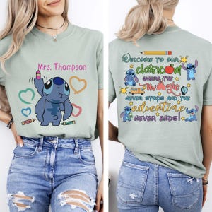 Personalized Stitch Teacher Shirt, Disney Teacher Comfort Colors Tee, Custom Name School Shirt, Cute Back to School Tee, Teacher Gift Idea