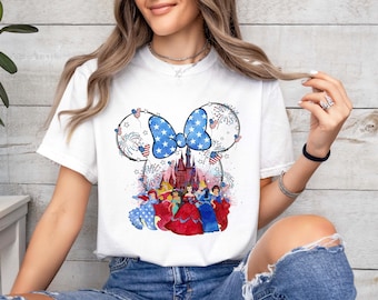 Disney Princess 4th Of July Shirt, Comfort Colors® Disney Castle Independence Day Shirt, Disney Girls Trip Tee, Princess Patriotic Shirt