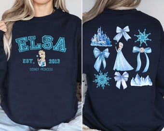 Disney Elsa Two Sided Bow Sweatshirt, Frozen Elsa Sweatshirt, Disney World Hoodie, Magic Kingdom Sweatshirt, Disney Girls Trip Sweatshirt