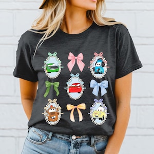 Coquette Bows Watercolor Disney Cars Shirt, Pixar Cars T-shirt, Lightning McQueen and Tow Mater Tees, Disneyland Family Matching 2025 Trip