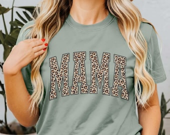Comfort Colors® Leopard Mama Shirt, Mothers Day Gift, Mom Shirt, Retro Mama Shirt, Gift For Mom, Mama Shirt, Leopard Mama T-Shirt
