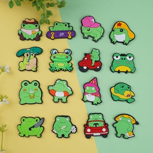 Cute Frog Shoe Charms Set, Green Frog PVC Charms for Clogs, Kawaii Animal Shoe Accessories, Fun Gift for Kids Teens
