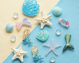 Ocean Mermaid Shoe Charms Set, Sea Shell Starfish Clog Charms, Cute Beach PVC Charms for Kids Teens Sandals Gift