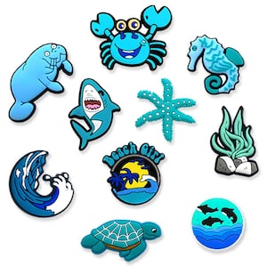 10 Pcs Sea Shoe Charms – Ocean Themed Charms for Shoe, Sandals, Wristbands & Bracelets, Fun Party Favors, Souvenir Gifts for Kids,Adults