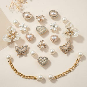 20 PCS Sparkling Butterfly , Flower Shoe Charms – Bling Rhinestones, Pearls & Gems – DIY Shoe Decorations for Women, Parties , Gifts