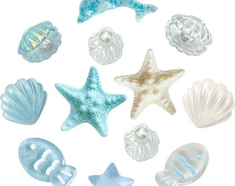 12 PCS Ocean Theme Shoe Charms – Starfish, Seashell, Dolphin, Pearl – Beach Sandal Decoration Accessories for Women, Girls, Kids