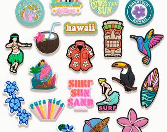 Hawaii Summer Shoe Charms – 20PCS Surf, Aloha, Tropical Island-Themed Charms for Shoe, Bags, Bracelets – Fun Vacation Accessories
