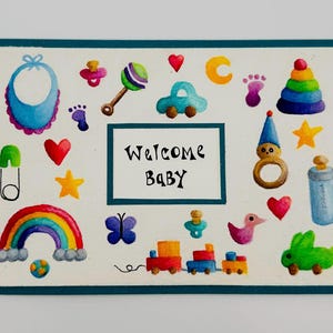 Personalized Handmade Welcome Baby Card – Watercolor Baby Shower Art – Custom Hand-Painted Keepsake
