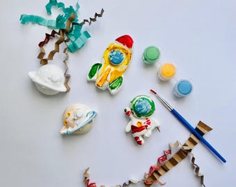 Space Theme Astronaut Birthday Party Favor: Paint Your Own Space Craft DIY Magnet Paint Kit