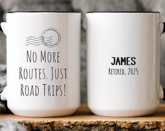 Personalized Postal Worker Retirement Mug, Road Trip Design