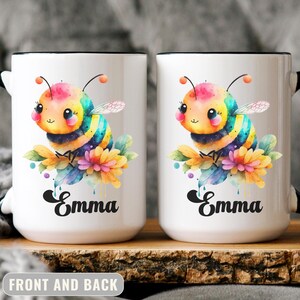 Personalized Floral Bumble Bee Mug, Custom Bee Mug, Bee Lover Gift, Teacher Mug, Name Mug Gift, Bestie Cup Gift, Mom Daughter Grandma Gift