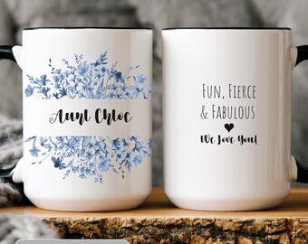 Personalized Aunt Mug, Blue Floral Chinoiserie Coffee Cup