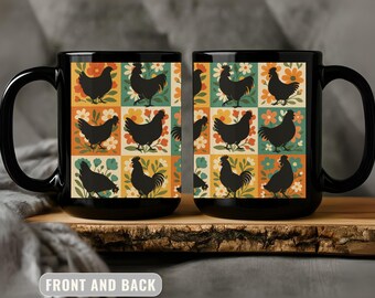 Floral Chicken Mug, Retro Farmhouse Kitchen Decor