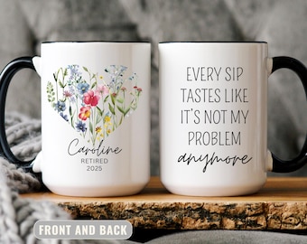 Personalized Floral Retirement Mug, Custom Wildflower Gift