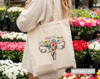 OBGYN Tote Bag, Floral Uterus Gift for Doctors, Midwife Tote, L&D Nurse, Doula Bag