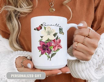 Personalized Floral Coffee Mug, Custom Name, Wildflower Gift