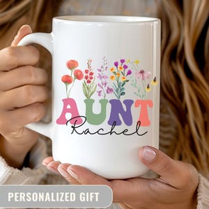Personalized Wildflower Aunt Mug, Custom Name Auntie Gift