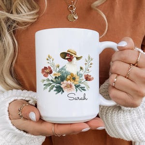 Personalized Chicken Mug, Farmhouse Coffee Cup, Floral Chicken Owner Gift, Country Chicken Mug, Chicken Mom Gift, Cottagecore Farm Mug Gift