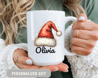 Personalized Santa Hat Christmas Mug: Custom Name Gift