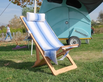 Outdoor Adjustable Folding Beach and Camping Chair – Blue Stripes