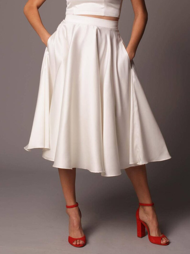 Paris Skirt: Knee Length Satin Circle Skirt with Pockets | Etsy