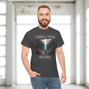 Fear No Evil Christian Graphic Shirt, Christian Shirt, Unisex Heavy Cotton T-Shirt, Religious Tee, Inspirational Apparel, Fearless Clothing