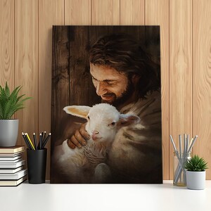 Jesus holding lamb, Jesus Christ, The Lamb of God, Vintage picture, Jesus Portrait Canvas Prints, Christian Wall Art, Jesus Canvas