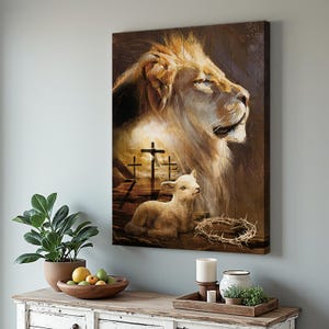 Lion painting, King of Kings, Lamb drawing, Lion of Judah, Christian Wall Art, Jesus Portrait Canvas Prints, Jesus Canvas, Jesus Poster
