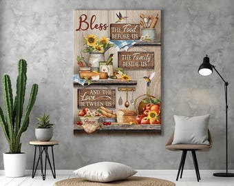 Hummingbird artwork, Bless the food before us, Colorful kitchen, Fresh apple, Christian Wall Art, Jesus Portrait Canvas Prints, Jesus Canvas