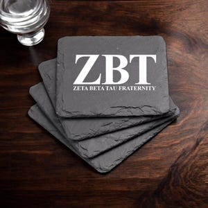 Zeta Beta Tau Slate Coasters (4) | ZBT Coasters| Custom Fraternity Gifts| Greek Life Gift| College Gift| Officially Licensed Accessories