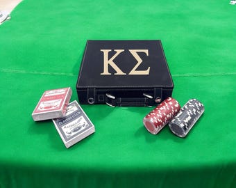 Kappa Sigma Fraternity Leather Poker Set| Greek Poker Set| Fraternity Gift|College Gift| Cards, Chips, Dice| Officially Licensed Accessories